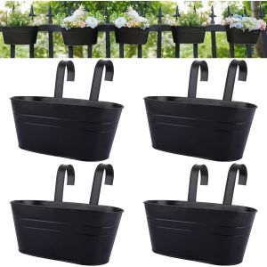 Lot De 4 Pots De Fleurs &Agrave; Suspendre En M&eacute;tal De 27 Cm Pour Balustrade,Au-Dessus De Cl&ocirc;ture Avec Crochets Amovibles,Pots De Fleurs &Agrave; Suspendre Pour Cl&ocirc;ture,Jardin,D&eacute;coration D'int&eacute;rieur, - Neuf