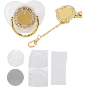 Sucette B&eacute;b&eacute;,Sucette B&eacute;b&eacute; Bling Avec Clip Bricolage Photo D&eacute;coration Attache-Sucette Ensemble Pour Nouveau-N&eacute;(Blanc M) T&eacute;tines - Neuf