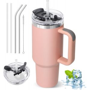 Eryi-Mug Isotherme Avec Paille, 1200ml Tasse Isotherme Avec Poignée Et Couvercle, Gobelet Travel Mug Tumbler Thermos Cafe Avec Couverture Multifonction (Rose) - Neuf