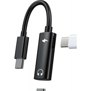 LORANKA-Adaptateur USB C Jack &eacute;couteurs (2en1) Connecteur Chargeur AUXiliaire Type C DAC pour iPhone 16 15 Prise &eacute;couteur Audio Casque C&acirc;ble pour iPad pour Apple Compatible avec Samsung Galaxy S22 S2 - Neuf