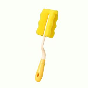 Brosse &Agrave; Tasse &Eacute;ponge Douce Avec Manche Long Brosse De Nettoyage De Biberon R&eacute;utilisable Jaune - Neuf