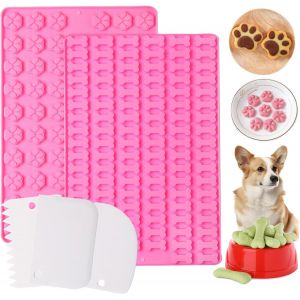 Kalanka-Lot De 2 Mini Moules &Agrave; Friandises En Silicone R&eacute;utilisables En Forme De Patte De Chien Pour La Fabrication De Gla&ccedil;ons, Chocolats, Gel&eacute;es, Biscuits, Bonbons, Biscuits Et Savons Avec 3 Spatules - Neuf