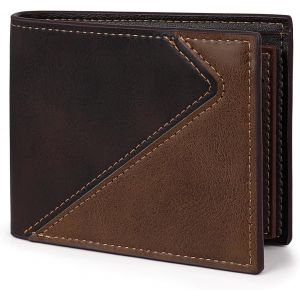 asas-Portefeuille Pour Homme-En Cuir Synthétique-Fin-Avec Compartiment À Monnaie-Style Vintage-Avec Plusieurs Emplacements Pour Cartes Et Fenêtre D'Identité,Café,11.5 X 9.5 X 2 Cm - Neuf