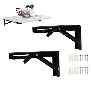 Lot de 2 étagères pliantes en métal noir, 250 mm, capacité de charge 50 kg, pour maison, cuisine, bureau, table, mur, gain de place - Neuf