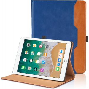 Coque Pour Ipad 9.7 Pouces 6ème Gén 2018/Ipad 5ème Gén 2017/Ipad Air 2/Ipad Air Pu Cuir Cover Tablette Housse De Protection Auto Réveil/Sommeil,Multi-Angle Étui Avec Poche-Bleu - Neuf