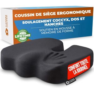 SUBZONAL-Coussin d&iquest;Assise en Mousse &agrave; M&eacute;moire de Forme, Coussin Coccyx Ergonomique pour Chaise de Bureau, Soulagement Sciatique & Lombaires &iquest; Noir - Neuf