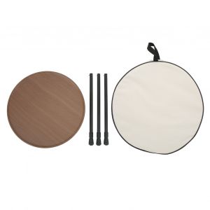 Table De Camping Ronde Pliante En Alliage D'aluminium, Table De Pique-Nique Portable Et Relevable Pour Camping-Car Autonome, Fournitures D'equipement De Camping-Car, Couleur Grain De Bois - Neuf