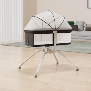 Lit Cododo Bébé Avec Matelas, Hauteur Réglable À 6 Niveaux, Lit D'appoint Bebe Evolutif À Roulettes, Lit De Voyage Pliable, Panier De Rangement, 0-2 Ans-80 * 40 * 100-115 Cm-Blanc Cassé - Neuf