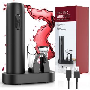 Nouvelhorizonstore-Tire Bouchon Electrique Rechargeable Avec Socle De Recharge, Ouvre Bouteille Electrique 6 En 1 Cadeau Homme Femme Avec Bec Verseur A&eacute;rateur, Bouchon Vin Vide Air, Coupe-Fil Et C&acirc;bl - Neuf