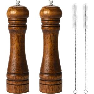 Ensemble De Moulins &Agrave; Sel Et &Agrave; Poivre, Ensemble De Moulins &Agrave; Poivre En Bois, Poivre Manuels Solides Avec Moulins En C&eacute;ramique Robustes Et R&eacute;glables, 2 Pi&egrave;ces, 8 Pouces - Neuf