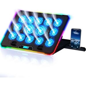 acdsgd-V14 Refroidisseur PC - Nouveaut&eacute; - 14 Ventilateurs & R&eacute;tro&eacute;clairage RGB + Support PC Ventil&eacute; de 11" &agrave; 17" + 2 Ports USB + 5 Ans de Garantie - Neuf