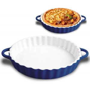 Subzonal-Plat Four En C&eacute;ramique, 25,5 X 4 Cm, Plat A Tarte Rond Avec Poign&eacute;es, Pour Tartes, Quiches, Pizzas, Plats &Agrave; Gratin Pour Friteuse &Agrave; Air Chaud, Four, Fours Micro-Ondes, Bleu - Neuf