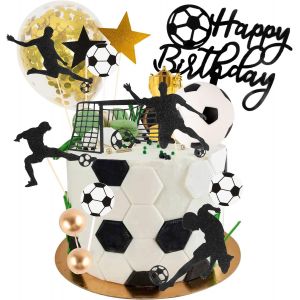 TRAHOO-34 Pièces Décoration Foot Anniversaire, Football Cake Topper Décoration, Décorations de Gâteau Sportives en Forme de Ballon de Football, pour Enfants, Garçons, Fans De Football - Neuf