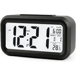 KAL-Réveil Numérique 12/24 Heures, Horloge De Table De Chevet Avec Rétroéclairage Lcd, Affichage De La Date, Calendrier Et Affichage De La Température (Noir) - Neuf