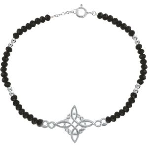 Bracelet Avec Pierre De Cristal Noir De Jais Et Breloque En Argent - En Argent Sterling 925 Pour Femme - Protection Énergétique Et Style - Pendentif N?ud De Sorcière - Neuf