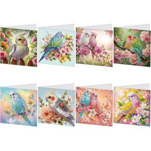 Checarzhn--No1-Lot De 8 Diamond Painting Cartes De V?ux Diy Peinture Diamant Cartes Meilleurs V?ux Avec Enveloppe Pour Famille Amis Peinture Par Numéros Cartes D'anniversaire Perroquets O Aux - Neuf