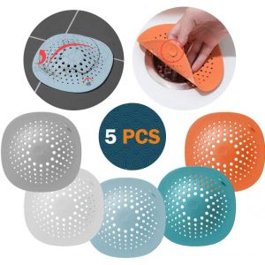 Lot de 5 filtres en silicone pour évier, filtre à cheveux et à saletés, avec ventouses - Neuf