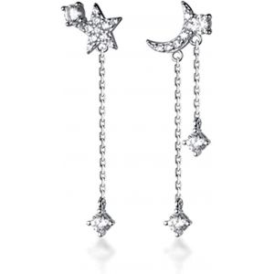 Kal-Boucles D'oreilles Pendantes À Tige En Argent Sterling S925 Avec Cristaux En Forme De Lune Et D'étoile Pour Femme Et Fille - Neuf