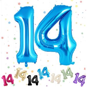 Ballons Anniversaire 14 Bleu, Foil Ballon Num&eacute;ro Chiffre 14, 101Cm Bleu H&eacute;lium Ballon 14. Anniversaire, D&eacute;coration Ballons 14 Ans Pour Gar&ccedil;ons Filles Anniversaires F&ecirc;te Deco, Gonflable H&eacute;lium - Neuf