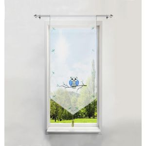 1pi&egrave;ce Rideau Brise-Bise Lxh/80x160cm En Polyester Transparent Broderie Hibou Bleu Avec Pompon Rideaux Courts D&eacute;coration De Fen&ecirc;tre - Neuf