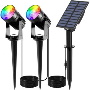 Lampe Solaire Exterieur Couleur, Spot Solaire Exterieur Rgb Avec 6 Couleurs 2 Modes D'&eacute;clairage, Etanche Ip65 Pour Jardin All&eacute;e No&euml;l Halloween - Neuf