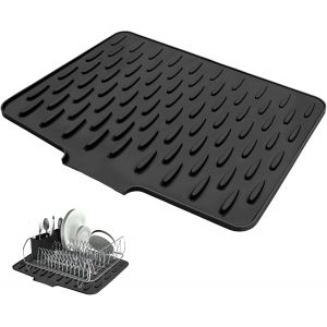 Loranka-Tapis Egouttoir Vaisselle,Tapis Egouttoir Vaisselle Silicone,Organiseur D'&eacute;vier En Silicone,Conduite D'eau Antid&eacute;rapante, Adapt&eacute;e Aux Plans De Travail Et &Eacute;viers De Cuisine (Noir) - Neuf