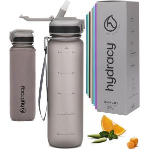 Eryi-Gourde D'eau 1l Sans Bpa, Bouteille Avec Marqueur De Temps, Paille Et Verrouillage Sécurisé - Housse En Néoprène, Étanche, Anti-Fuite, Réutilisable, Légère - Idéal Pour Sport, École, Travail - Neuf