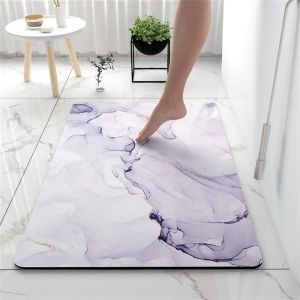 Kal-Tapis De Bain Antidérapant Moderne Motif Marbre Tapis Salle De Bain Diatomite Absorbant, Tapis Douche Séchage Rapide, Microfibre Tapis Vaisselle Tapis D'entré (40x60cm,Violet Clair) - Neuf