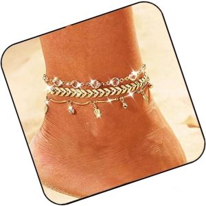 Boho Cheville Strass Bracelet De Cheville Chaîne De Pied En Or Chaînes De Cheville En Feuille De Cristal Accessoires De Pied En Couches Accessoires De Cheville De Flèche Pour Les Femmes - Neuf