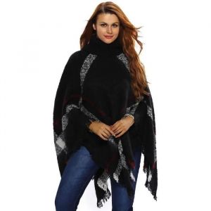 Poncho Cape Femme Col Roule Hiver À Franges Casual Pull Laine En Tricot - Neuf