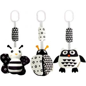 Subzonal-Lot De 3 Hochets &Agrave; Suspendre, Jouets &Agrave; Suspendre Pour B&eacute;b&eacute; De 0 &Agrave; 18 Mois, Jouets Pour Nouveau-N&eacute; Avec Formes De Dessin Anim&eacute; Noir Et Blanc (21 Cm, Coccinelle, Abeille Et Hibou) - Neuf