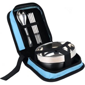 Ensemble De Vaisselle Compact En Acier Inoxydable Pour L'ext&eacute;rieur : Baguettes, Cuill&egrave;re Et Bol Pliables Pour Le Camping Et Les Voyages - Neuf