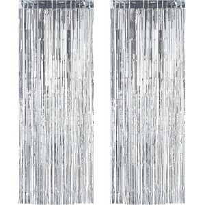 Kyaoayo-10025042_55 Rideaux De Fêtes Jeu De 2, Décoration Anniversaire Et Mariage, Fils, Franges Pailletés, 100 X 250 Cm,Argenté, Plastique, Lot De 2 - Neuf