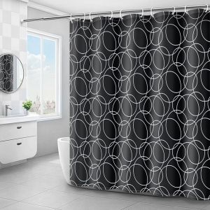 Rideau de douche épais et imperméable à motif cercle noir 180 x 200 cm - Neuf