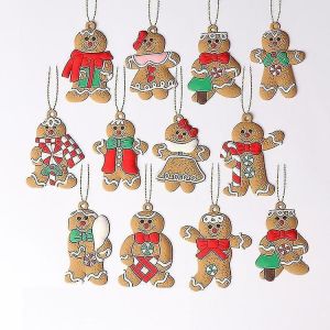 Ornements suspendus de bonhomme en pain d'épice pour arbre de Noël,paquet de 12 breloques suspendues de poupée Gingerman assorties - Neuf