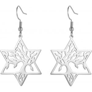 Kal-Boucles D'oreilles Arbre De Vie Avec Hexagramme En Acier Inoxydable Boucles D'oreilles Pendentif Etoile De David Bijoux Spirituels D'inspiration Naturelle Pour Femmes Dames Charmantes - Neuf