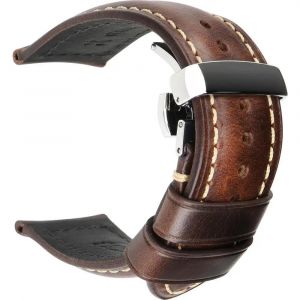 Kafol-Maikes ¿ Bracelet De Montre En Cuir Véritable De Veau,De 18 À 24mm,Avec Boucle Papillon,Accessoires,18mm,Dark Brown - Neuf