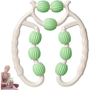Rouleau De Massage 360&deg;, Rouleau Musculaire Pour Jambes, Avec 9 Roues, Masseur Anti Cellulite, Avec Poign&eacute;e, Pour Le Massage Des Jambes, Des Pieds, Des Epaules Et Des Bras, Blanc, Vert - Neuf
