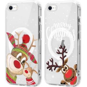 SJZG-2 Pi&egrave;ces No&euml;l Coque Magn&eacute;tique Pour Iphone 8/7/Se 2022/Se 2020 4.7'', Etui En Motif Dessin Cadeau De No&euml;l Compatible Avec Magsafe, Antichoc Housse Christmas Silicone Tpu Bumper Cover, Cerf - Neuf