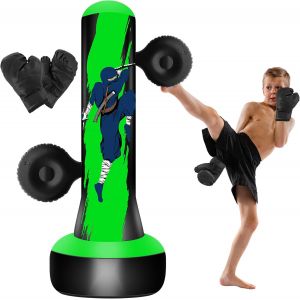 Sac De Frappe Gonflable Pour Enfants, 160 Cm, Vert, Plus Grand Sac De Boxe, Pour Pratiquer Le Taekwondo, Le Karat&eacute;, Le Mma - Cadeaux Pour Gar&ccedil;ons Et Filles &Acirc;g&eacute;s De 3 &Agrave; 12 Ans - Neuf