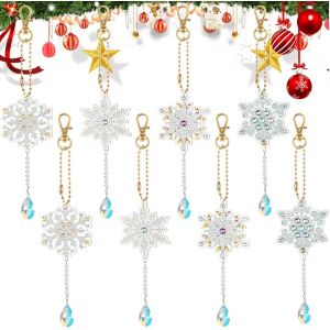 Oayew-Diamond Painting Porte-Cl&eacute;s, 8pcs 5d Diy Peinture Diamant Pendentif, Flocon De Neige Kit Mosa&iuml;que Pour Enfants 5d Autocollants De Diamant Kits,D&eacute;coration De Pendentifs Cadeau Gar&ccedil;on Filles - Neuf