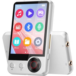 128Go Lecteur MP3 Bluetooth 5.3 avec Haut-Parleur, 2.4"" &eacute;cran Tactile Lecteur MP3 en M&eacute;tal Qualit&eacute; Sonore HiFi Audio MP4 Baladeur avec Radio FM, Enregistreur, E-Book, &Eacute;couteurs Inclus - Neuf