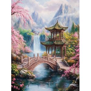 Ayuhr-5d Diy Diamond Painting Kits Pavillon D'observation, Paysage Broderie Diamant Kits De Broderie Au Point De Croix Strass Rond Résine Peinture Décor À La Maison 30x40 Cm - Neuf