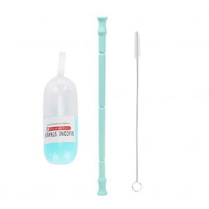 Hjlian Paille Pliable En Silicone, Portable Et Reutilisable, Avec Brosse De Nettoyage (Vert Clair) - Neuf