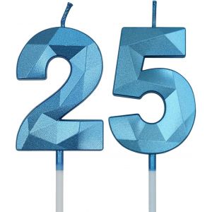 ChenQuanSarl-Bougies D'Anniversaire Pour 25E Anniversaire - Numéro 25 Bleu - Bougies De Gâteau D'Anniversaire Pour Gâteau D'Anniversaire, Mariage Et Anniversaire De Mariage - Neuf