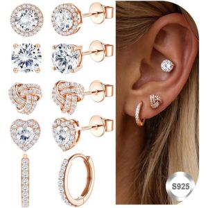Kal-Boucle D'oreille Argent 925 Femme Homme Boucles D'oreilles Diamant Simul&eacute; Brillant Boucles D'oreilles En Zircon Cubique Grandes Creoles Plaqu&eacute;es Or 14k Boucle D'oreille Femme Argent/Or - Neuf