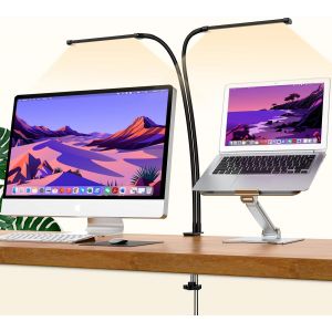 Lampe Bureau 154 Led [3 Modes De Couleur Et 10 Niveaux De Luminosité] Lumiere Bureau Pour Le Travail, L'étude Et La Lecture, Lampe De Bureau À Pince De Cygne Ajustable-Double Lumière Led - Neuf