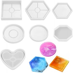 Tianyi-Lot De 6 Moules En Résine Époxy, Dessous De Verre En Résine Époxy, Moule En Silicone, Moule Rond Carré Hexagonal Pour Bricolage, Plateau À Fruits, Artisanat, Décoration De La Maison - Neuf