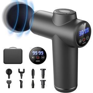 Pistolet De Massage Musculaire 99 Vitesses R&eacute;glables M Assage Gun,8 T&ecirc;tes De Massage,L'&eacute;cran Lcd 29900 Tr/Min,Avec Chargement Usb Et Bo&icirc;te De Rangement,Pour Soulager Douleurs Musculaire (Gris) - Neuf