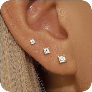 Tianyi-3 Paires Boucles D'oreilles Femme Or Lot 14k Plaqu&eacute; Or Clous D'oreilles Piercing Oreille Mini Hypoallerg&eacute;nique Cartilage Tragus Bijoux Pour Plusieurs Piercings Et Trous D'oreille - Neuf